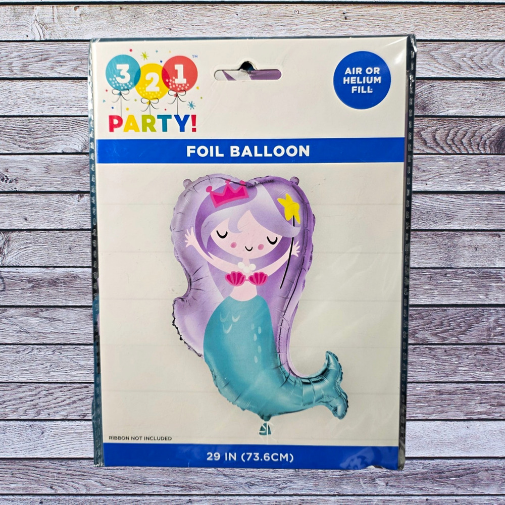 321 Party! Mermaid Foil Balloon 29 in Purple Blue Decorative Air or Helium Fill